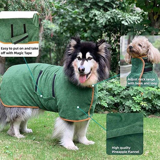 Dog Bathrobe Fast Dry Microfiber Towel With Adjustable Fit - The Pack Ruler